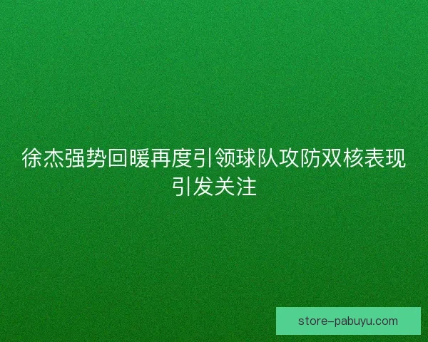 徐杰强势回暖再度引领球队攻防双核表现引发关注